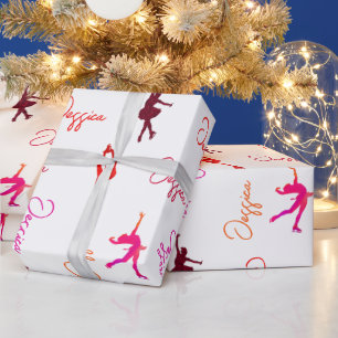 Girl Figure Skating Ice Skating Name All Over  Wrapping Paper