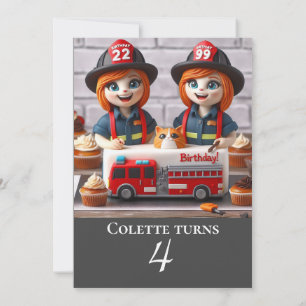 GIRL FIREFIGHTER THEMED BIRTHDAY CAKE PARTY INVITATION