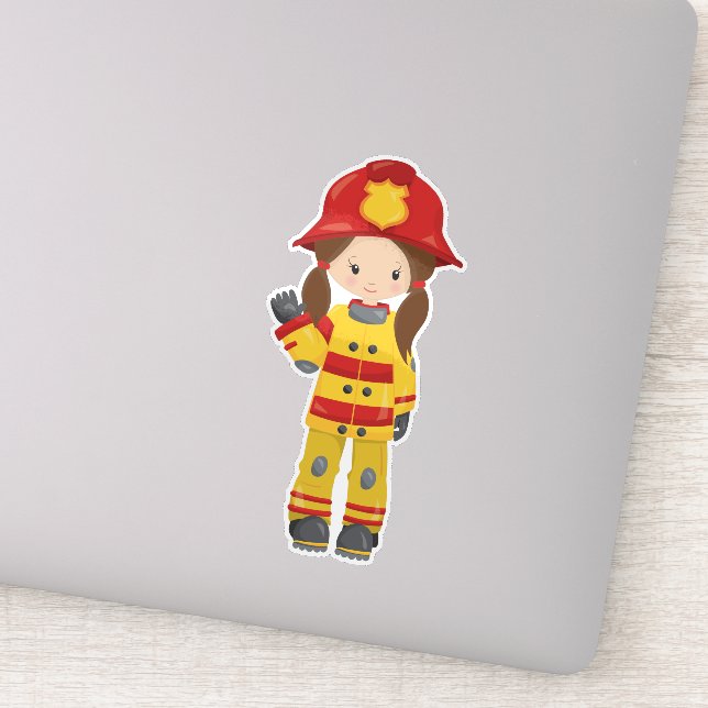 Girl Fireman, Female Firefighter, Brown Hair (Detail)