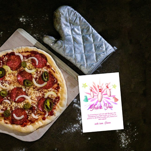 Girl Firework Strike Up Bowling Sport Baby Shower Thank You Card (Girl Firework Strike Up Bowling Sport Baby Shower Thank You Card)