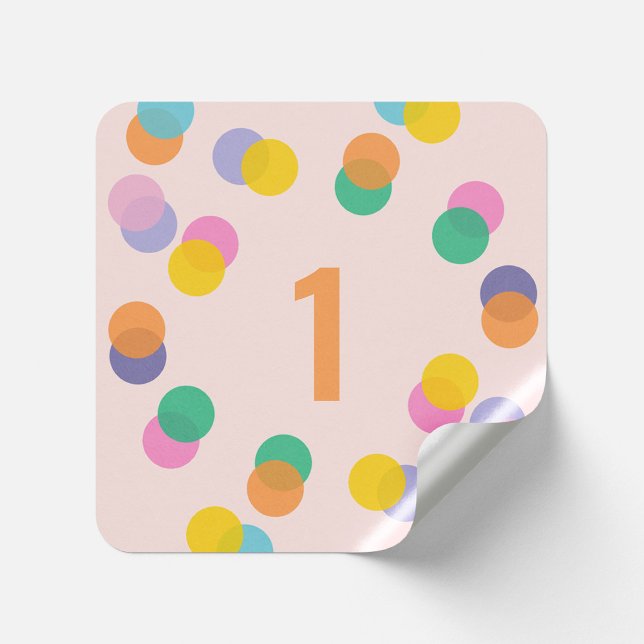 Girl First Birthday Colourful Confetti Square Sticker (Creator Uploaded)