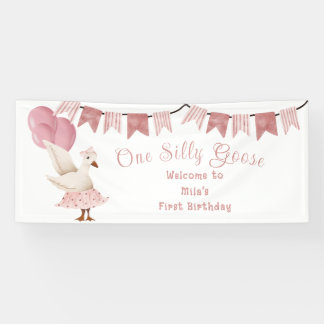 Girl first Birthday One Silly Goose Banner