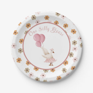 Girl first Birthday One Silly Goose Paper Plates