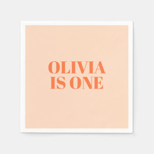 Girl First Birthday Peach Modern Napkin