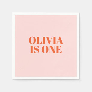 Girl First Birthday Pink and Red Typography Napkin