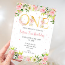 Girl First Birthday Watercolor Flowers