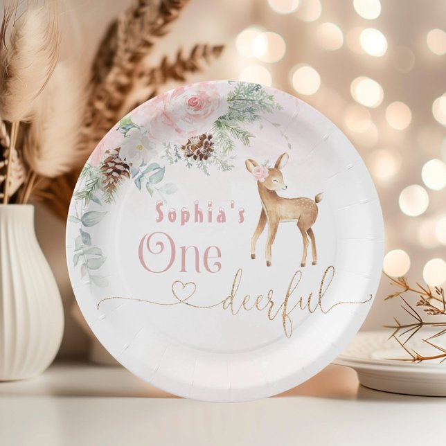 Girl first birthday winter One-deer-ful birthday Paper Plate (Creator Uploaded)