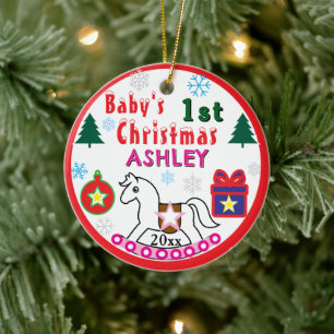 Girl First Christmas PHOTO White Horse  Ceramic Tree Decoration