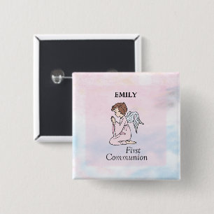 Girl, First Communion Angel 15 Cm Square Badge