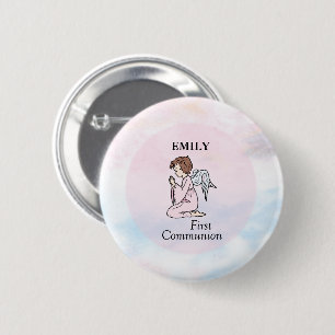 Girl, First Communion Angel 6 Cm Round Badge