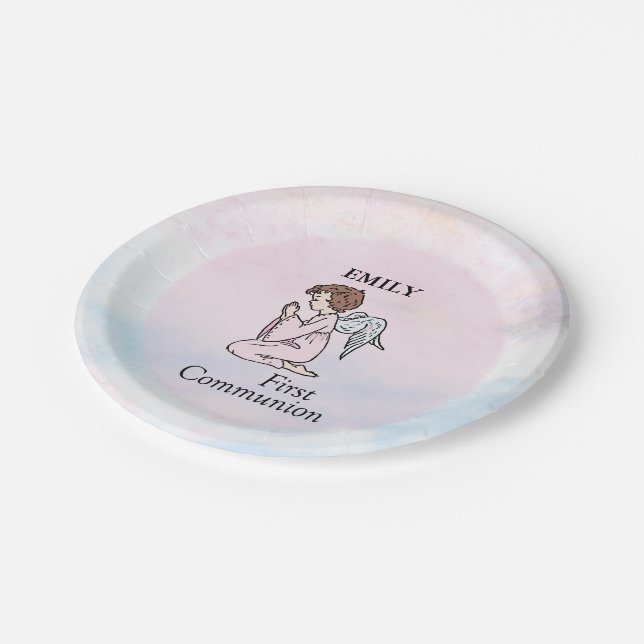 Girl, First Communion Angel Paper Plate (Angled)