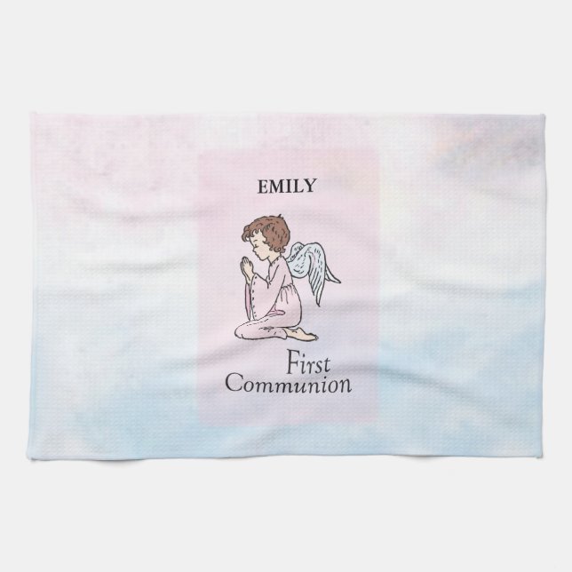 Girl, First Communion Angel Tea Towel (Horizontal)