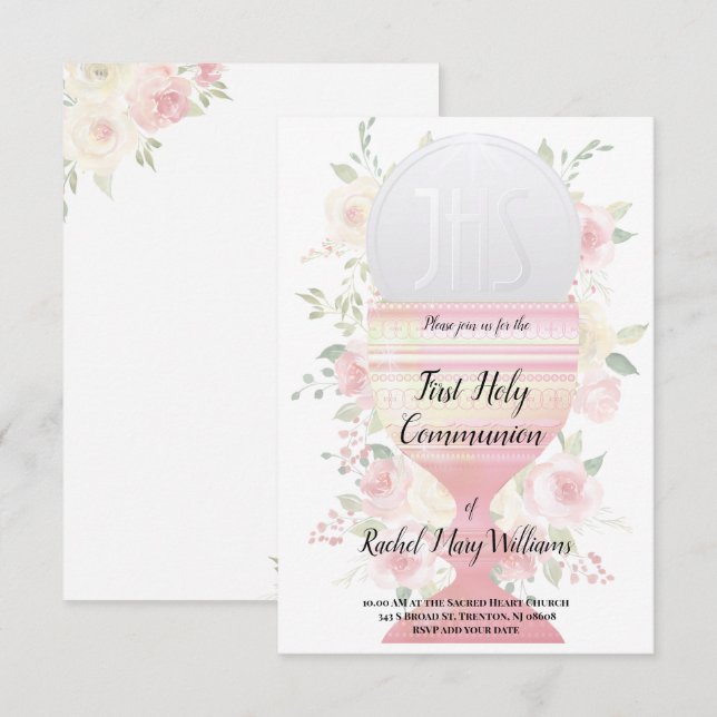 girl First Communion | Chalice Host Invitation (Front/Back)