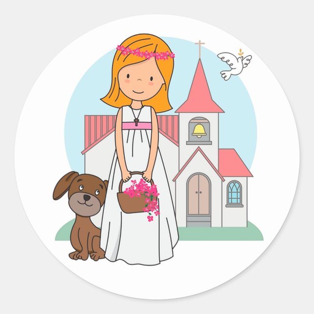 Girl First Communion Flores Classic Round Sticker (Front)