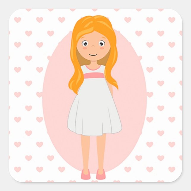 Girl First Communion Hearazones Square Sticker (Front)