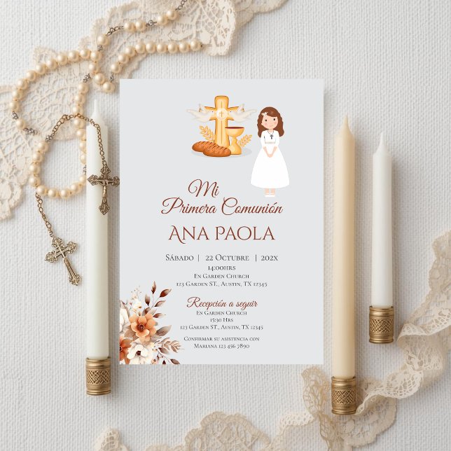 Girl First Communion Invitation in Spanish Boho (Creator Uploaded)