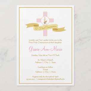 Girl First Communion Invitation - Pink
