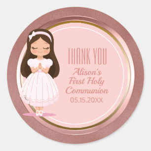 Girl First Communion Pink Rose Gold Envelope Seals