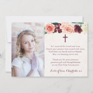 Girl First Communion Vintage Floral Thank You