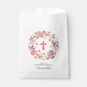 Girl First Communion Watercolor Pink Floral Favour Bags
