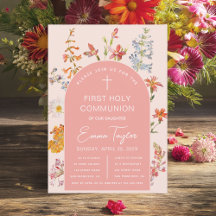 Girl First Communion Wildflowers Pink Arch Floral