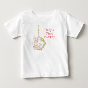 Girl First Easter Bunny on Flower Swing Baby T-Shirt