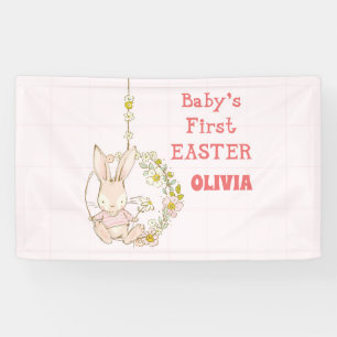 Girl First Easter Bunny on Flower Swing Banner