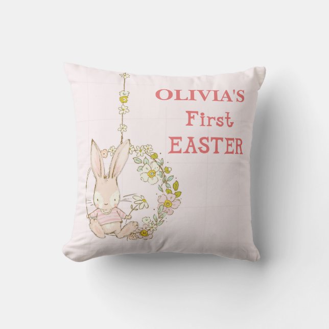 Girl First Easter Bunny on Flower Swing Cushion (Front)