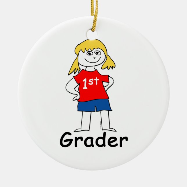 Girl First Grader Ceramic Tree Decoration (Front)