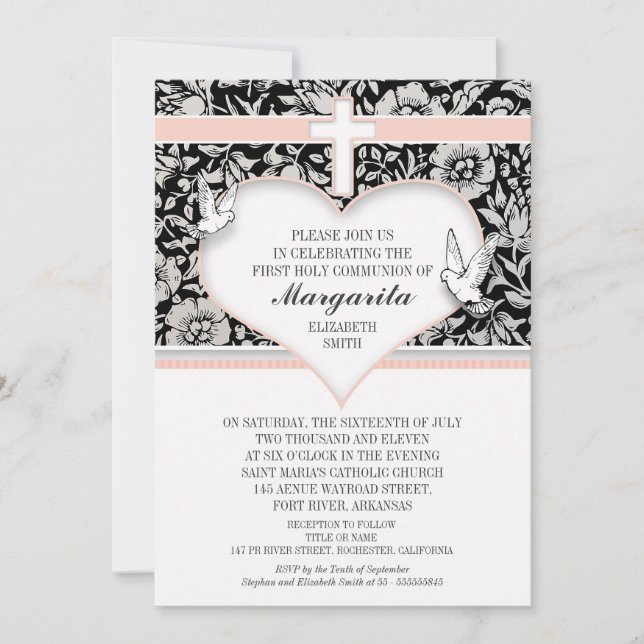 girl first holy communion pink custom invitations (Front)