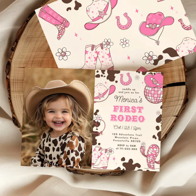 Girl First Rodeo 1st birthday party photo Invitation | Zazzle