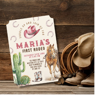 Girl First Rodeo Horse Cowboy Hat Boots Birthday Invitation
