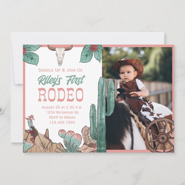Girl First Rodeo Western Southwestern Cowboy Pink  Invitation (Front)