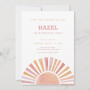 Girl First Trip Around the Sun Birthday Invite