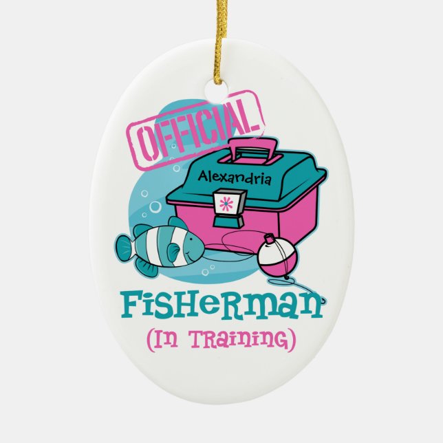 Girl Fisherman In Training Ceramic Tree Decoration (Front)
