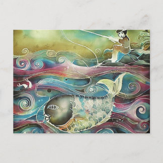 Girl Fishing at Night Postcard