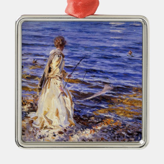 Girl Fishing (by John Singer Sargent) Metal Tree Decoration (Front)