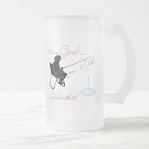 Girl Fishing Deal with it Fishing Gear Frosted Glass Beer Mug