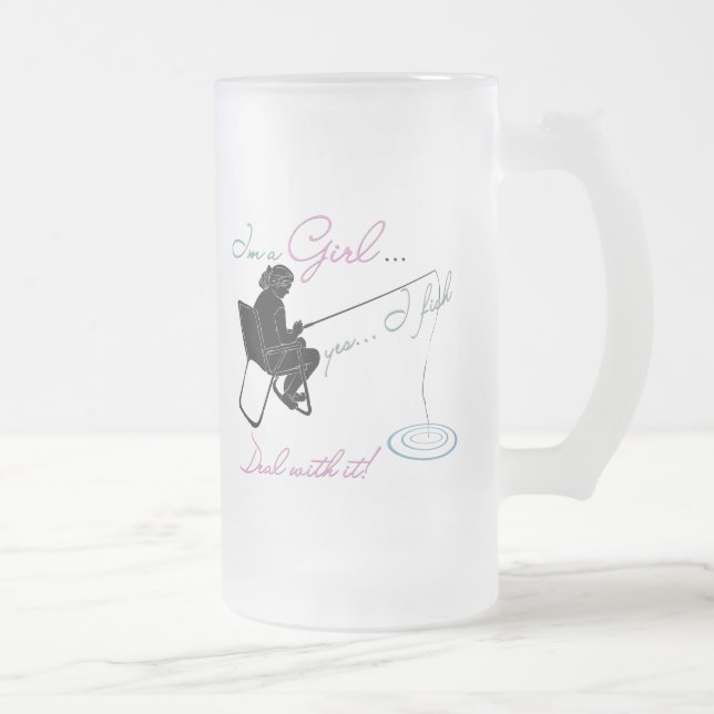 Girl Fishing Deal with it Fishing Gear Frosted Glass Beer Mug (Right)