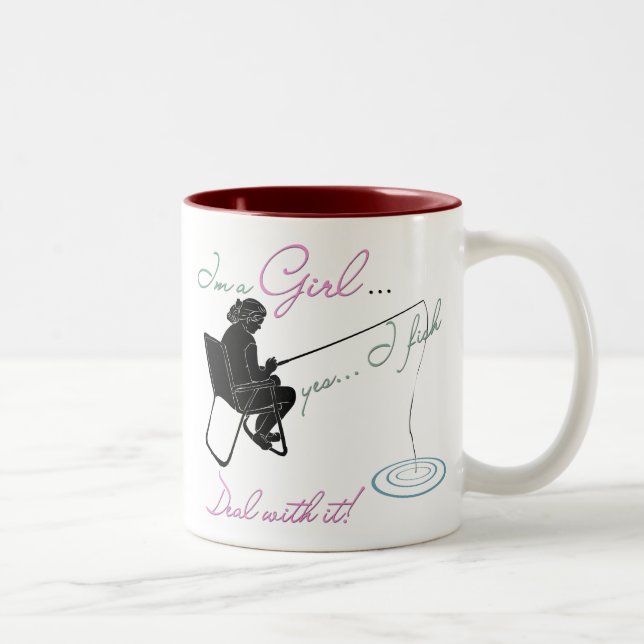 Girl Fishing Deal with it Fishing Gear Two-Tone Coffee Mug (Right)