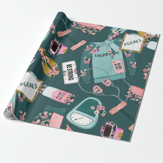 Girl Fitness Pattern Wrapping Paper (Unrolled)