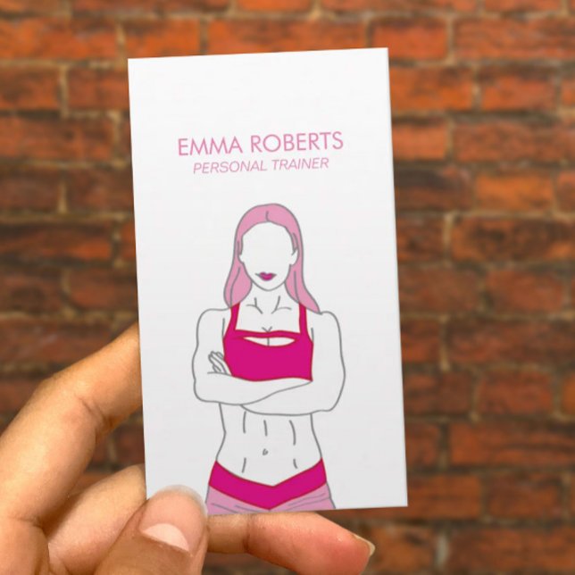 Girl Fitness Pink Personal Trainer Business Card (Creator Uploaded)