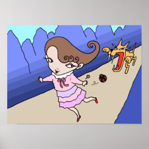 Girl fleeing from a ferocious wolf. poster
