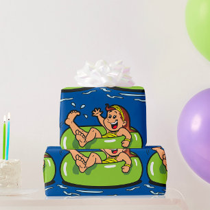 Girl Floating In An Inner Tube Wrapping Paper