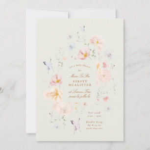 Girl Floral Butterfly Sage Green Baby Shower Invitation