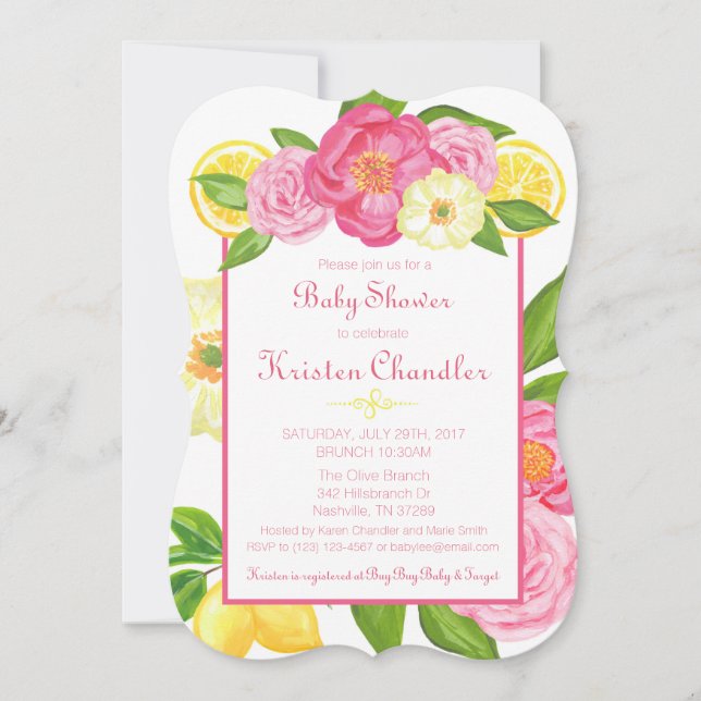 Girl Floral Garden Lemon Baby Shower Invitation (Front)