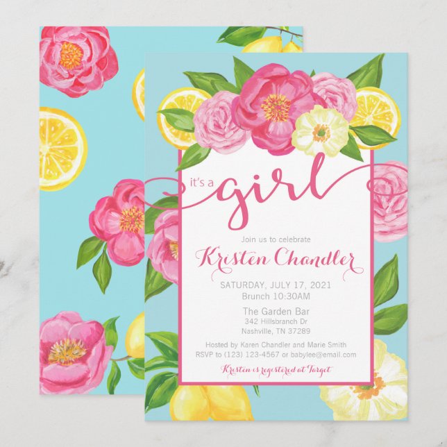 Girl Floral Garden Summer Baby Shower Invitation (Front/Back)