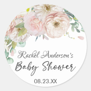 Girl Floral Greenery Soft Pastel Baby Shower  Classic Round Sticker