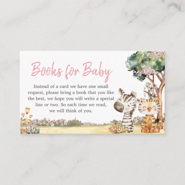 Girl Floral Jungle Safari Animals Books for Baby Enclosure Card (Front)
