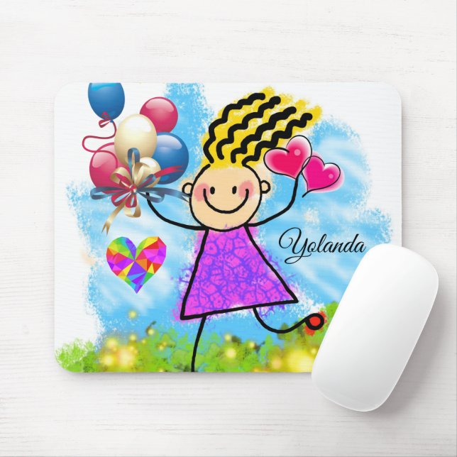 Girl Floral Mouse Pad Balloons! Mouse Pad (With Mouse)
